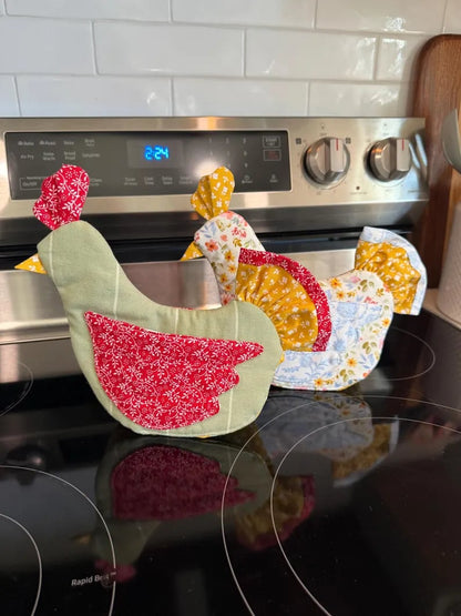 🐔 Handmade Chicken Oven Mitt & Pot Holder – Quilted Hen Hot Pad, Insulated & Heat Resistant, Farmhouse Kitchen Decor 🏡