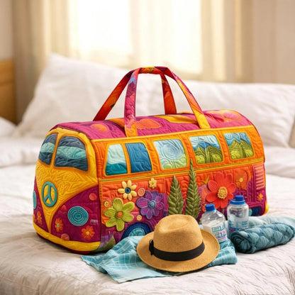 Unisex Boho Quilted Weekender Travel Bag, Lightweight & Comfortable, Hippie Design