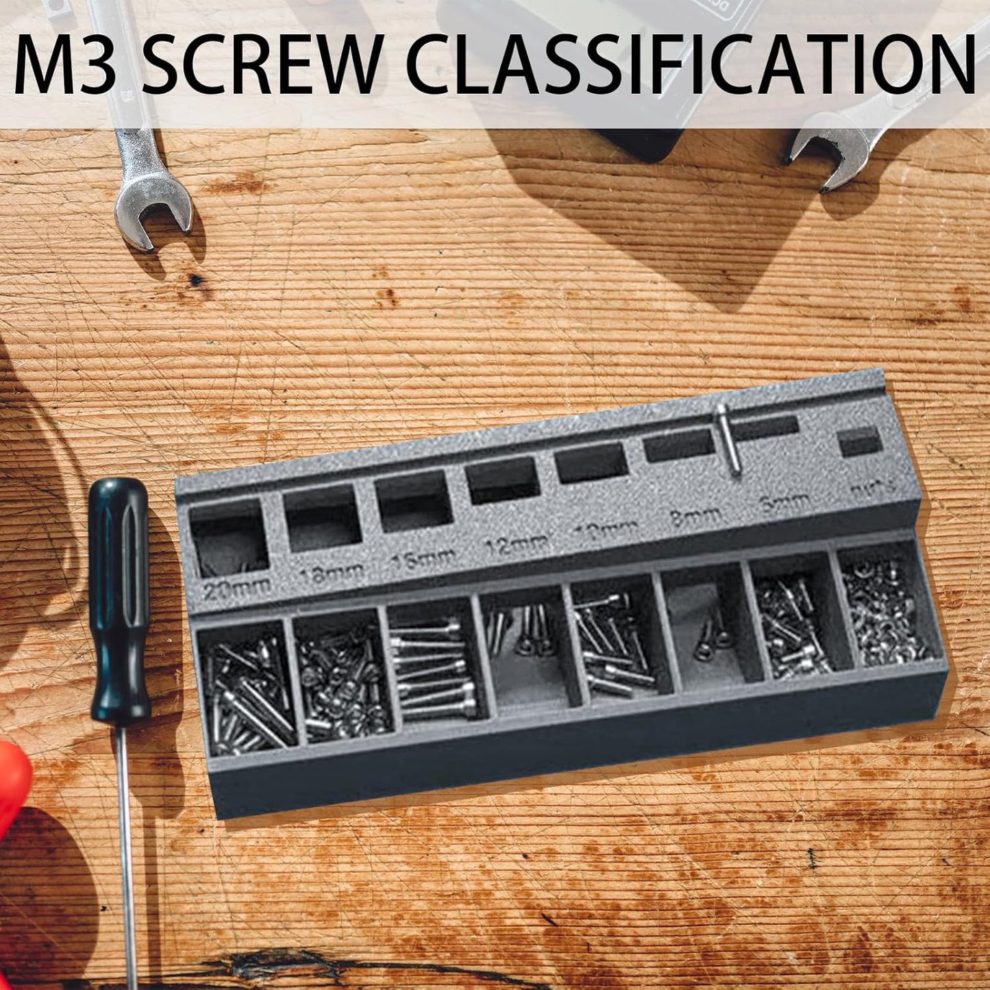 M3 Screw Organizer – Precision Bolt Sorter Tray with 7 Measuring Slots