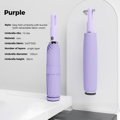 Portable Three-Fold Automatic Umbrella with Concealed Retractable Umbrella Cover