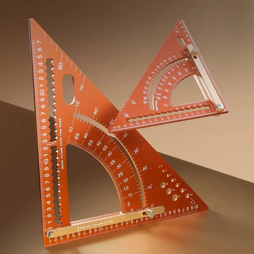 Multifunctional Woodworking Triangle Ruler - Heavy Duty Aluminum Alloy Speed Square with Adjustable Positioning Block & Protractor for Carpentry