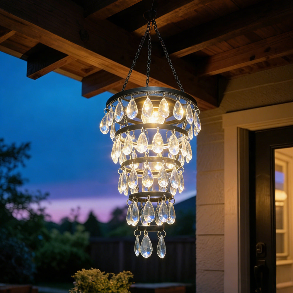 Vintage Solar Acrylic Crystal Chandelier – Outdoor Hanging Solar Light for Garden & Patio
