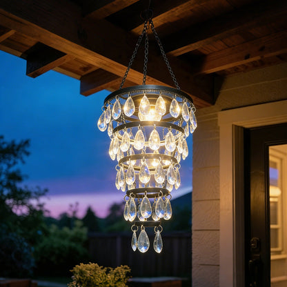 Vintage Solar Acrylic Crystal Chandelier – Outdoor Hanging Solar Light for Garden & Patio