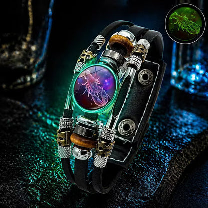 ☪️Glow-in-the-dark leather zodiac sign bracelet for men and women (6.9/8.1 inches)♑️