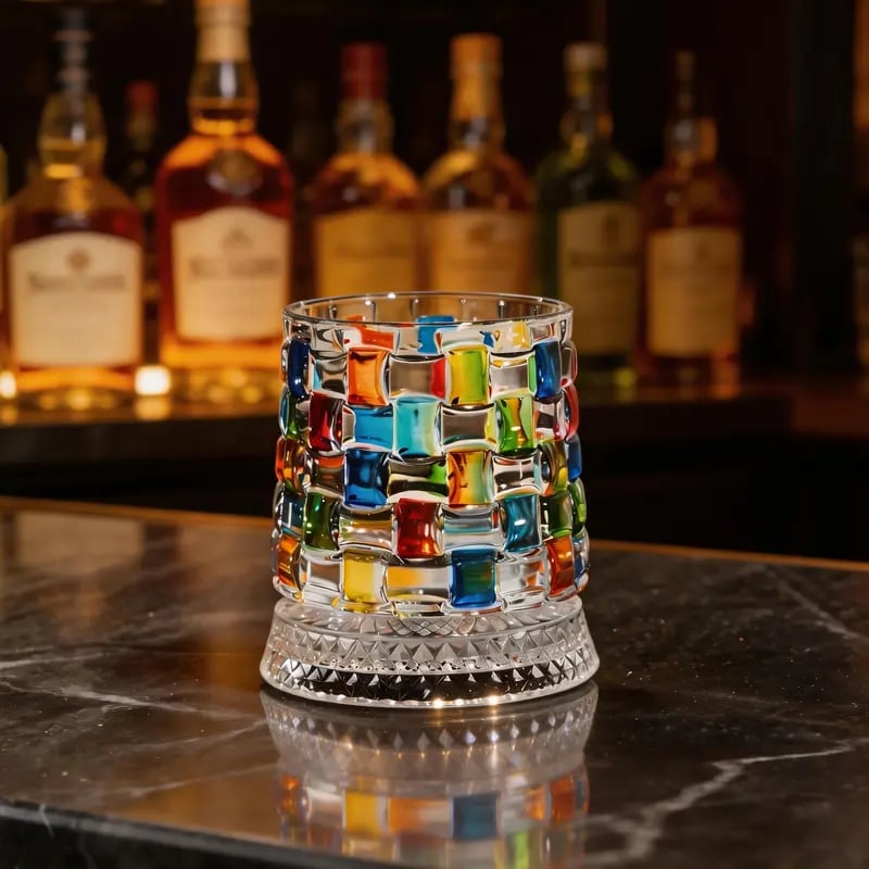 🌈Hand-Painted Embossed Rotating Whiskey Glass (✨Including a Rotating Base)