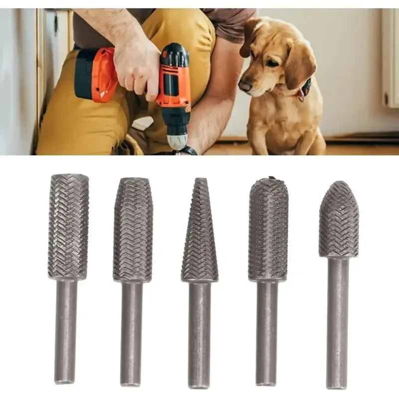 🔥 5-Piece Carbon Steel File Set – High-Speed Wood Grinding & Carving Bits