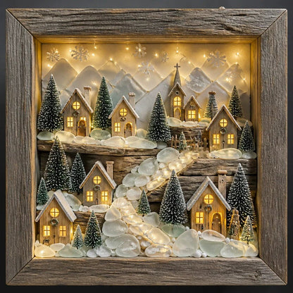 💝Coastal Lighthouse Sea Glass Shadow Box Night Light