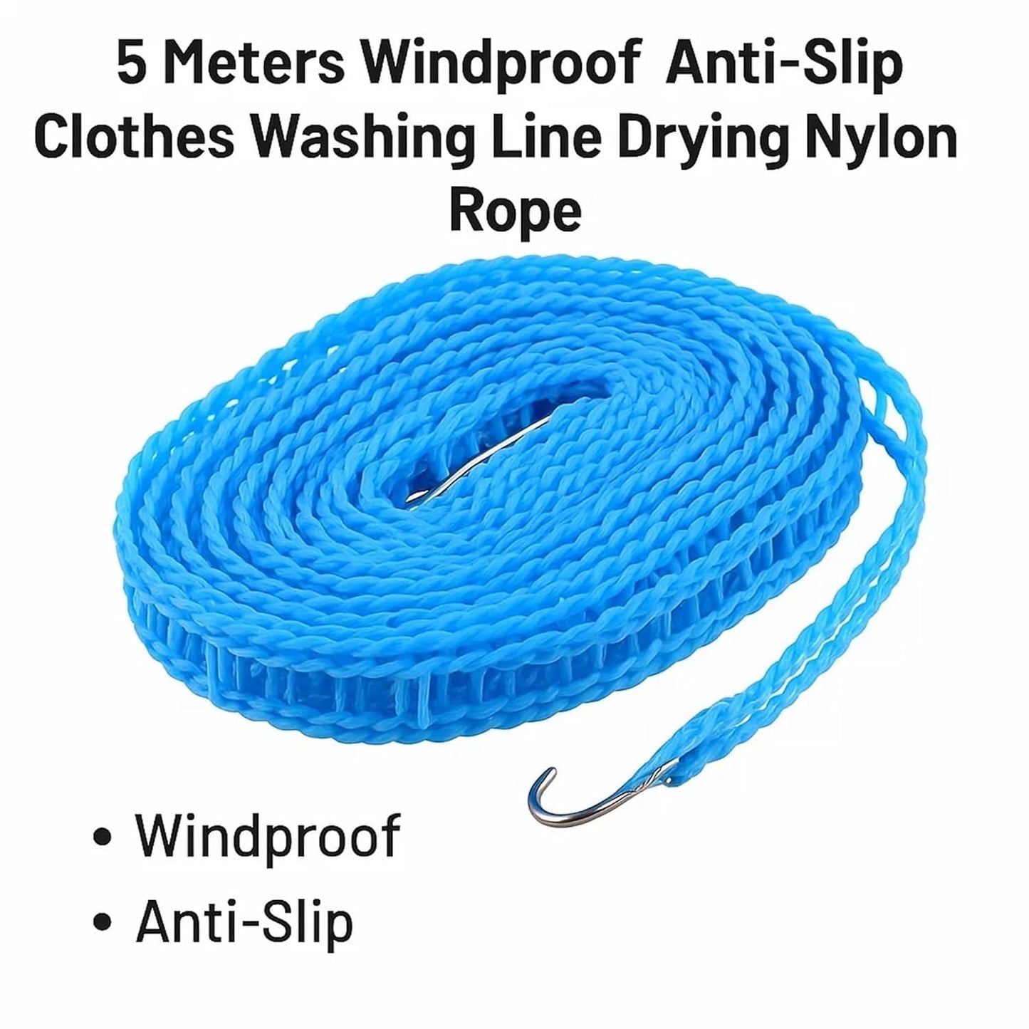 5M Windproof Anti-Slip Portable Clothesline with Hooks