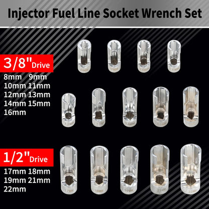 Tyiiplus™ 14PCS Diesel Injector Fuel Line Socket Set – 8-22mm Flare Nut Sockets