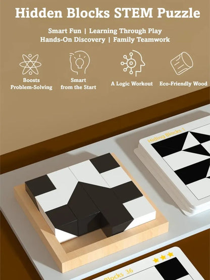 🧠 Hidden Blocks Brain Builder – 3D STEM Puzzle for Logic & Problem-Solving Skills, Educational Wooden Building Toy for All Ages