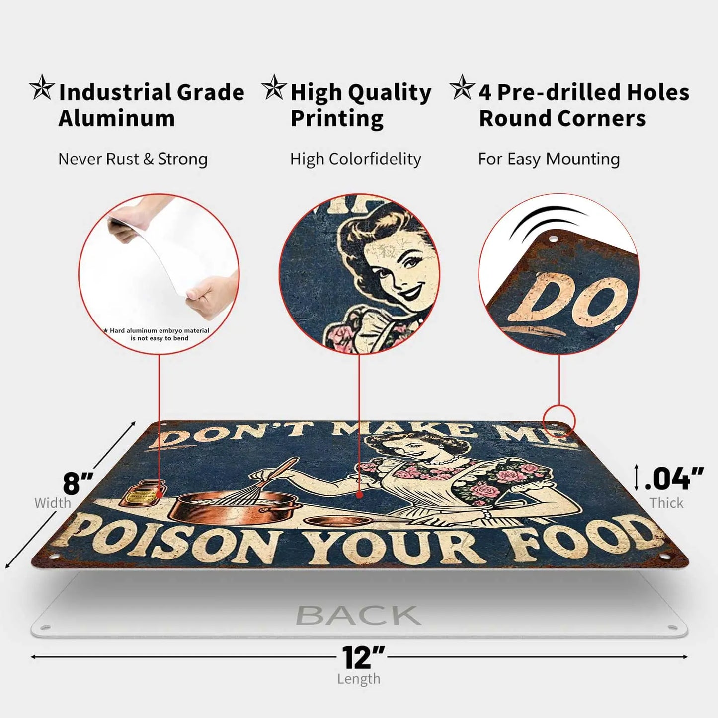 "Don't Make Me Poison Your Food" Funny Kitchen Metal Sign