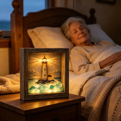 💝Coastal Lighthouse Sea Glass Shadow Box Night Light