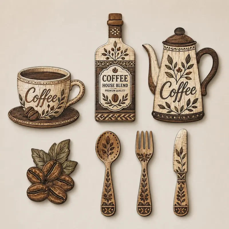 TYIIPLUS™ 7-Piece Wooden Coffee Kitchen Wall Decor Set – Vintage Farmhouse Coffee-Themed Wall Art