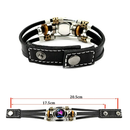 ☪️Glow-in-the-dark leather zodiac sign bracelet for men and women (6.9/8.1 inches)♑️
