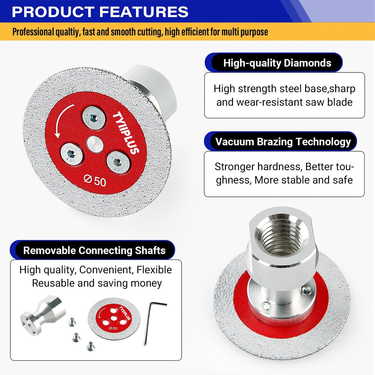 Professional 50mm (2") Diamond Grinding & Cutting Disc with RemovabIe FIange for Tile & Stone