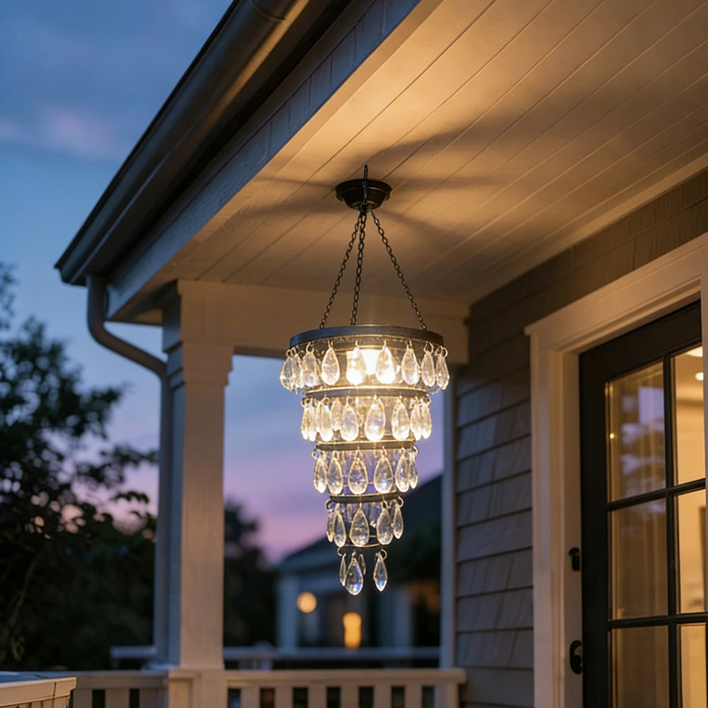 Vintage Solar Acrylic Crystal Chandelier – Outdoor Hanging Solar Light for Garden & Patio