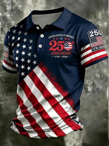 250th Anniversary American Flag Polo Shirt for Men