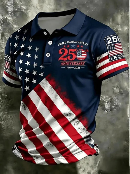 250th Anniversary American Flag Polo Shirt for Men