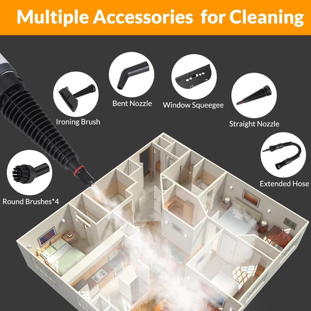 Handheld Pressurized Steam Cleaner with 12-Piece Accessory Kit