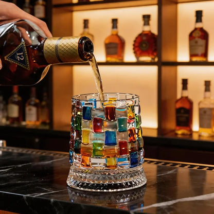 🌈Hand-Painted Embossed Rotating Whiskey Glass (✨Including a Rotating Base)