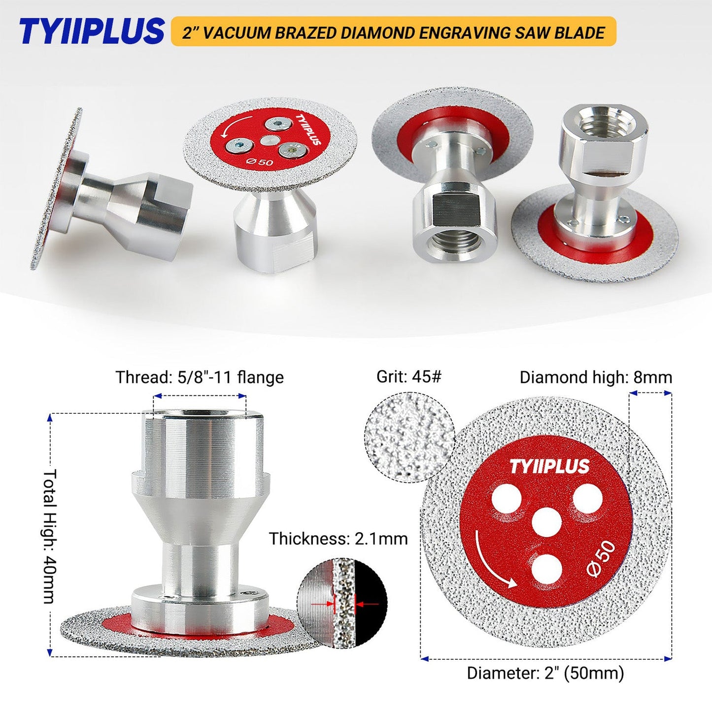 Professional 50mm (2") Diamond Grinding & Cutting Disc with RemovabIe FIange for Tile & Stone