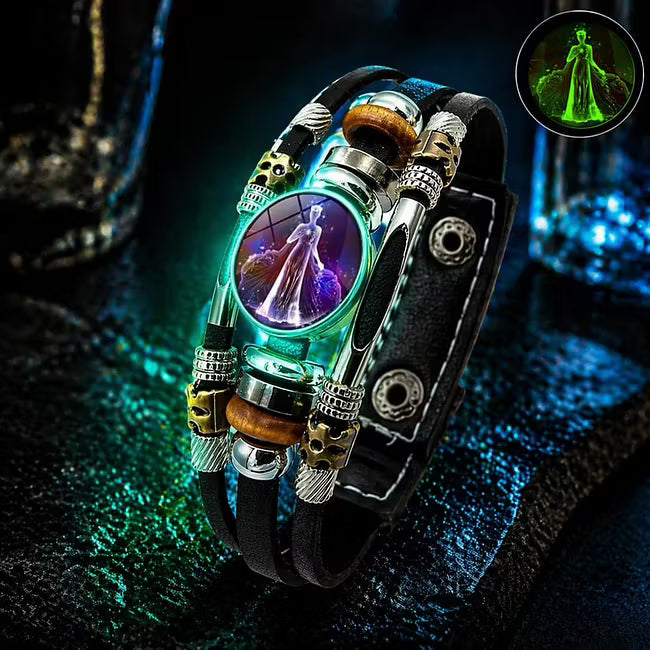 ☪️Glow-in-the-dark leather zodiac sign bracelet for men and women (6.9/8.1 inches)♑️