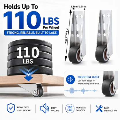 TYIIPLUS™ Heavy Duty Furniture Roller Wheels – 110LBS Low Profile Sliding Casters for Cabinets, Doors, Drawers & Plant Stands