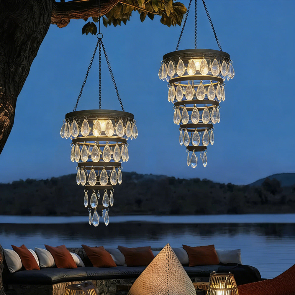 Vintage Solar Acrylic Crystal Chandelier – Outdoor Hanging Solar Light for Garden & Patio