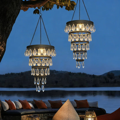 Vintage Solar Acrylic Crystal Chandelier – Outdoor Hanging Solar Light for Garden & Patio