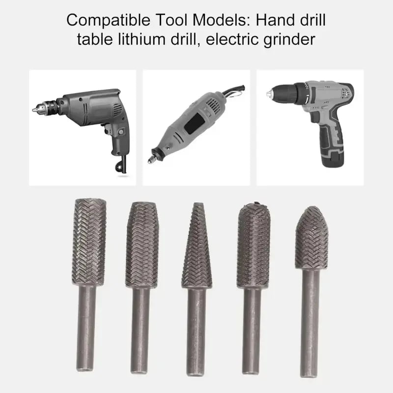🔥 5-Piece Carbon Steel File Set – High-Speed Wood Grinding & Carving Bits
