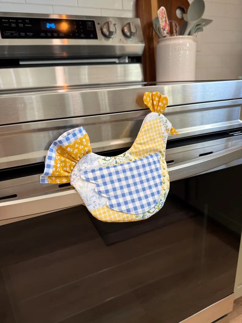 🐔 Handmade Chicken Oven Mitt & Pot Holder – Quilted Hen Hot Pad, Insulated & Heat Resistant, Farmhouse Kitchen Decor 🏡