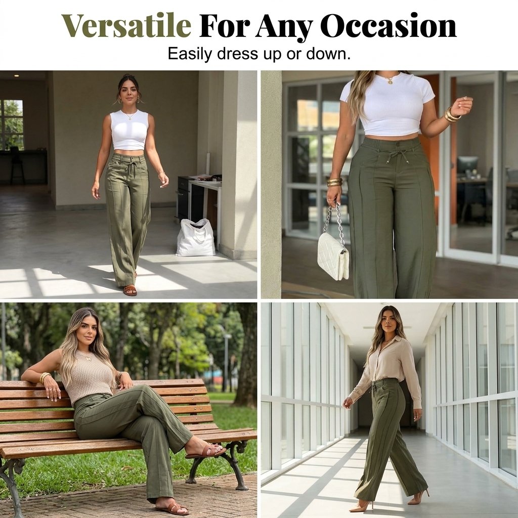 TYIIPLUS™ Women’s Wide Leg Pleated Trousers – Elegant Vertical Line Design