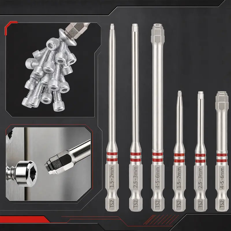TYIIPLUS™ 6PCS S2 Alloy Steel Magnetic Screwdriver Bits Set – Pagoda Hex Shank Drill Bit Set