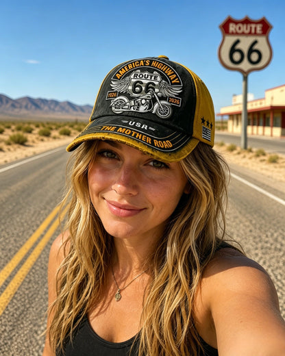 🏍️Retro US Route 66 100th Anniversary Art Printed Casual Baseball Cap - 100% Cotton