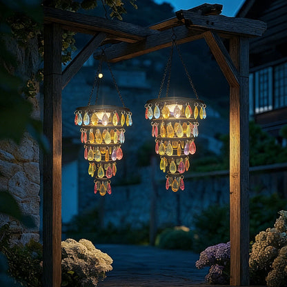 Vintage Solar Acrylic Crystal Chandelier – Outdoor Hanging Solar Light for Garden & Patio