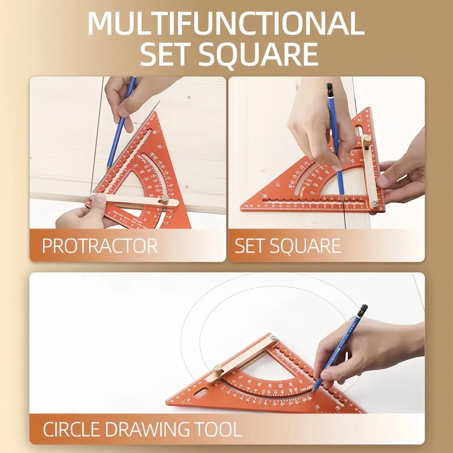 Multifunctional Woodworking Triangle Ruler - Heavy Duty Aluminum Alloy Speed Square with Adjustable Positioning Block & Protractor for Carpentry