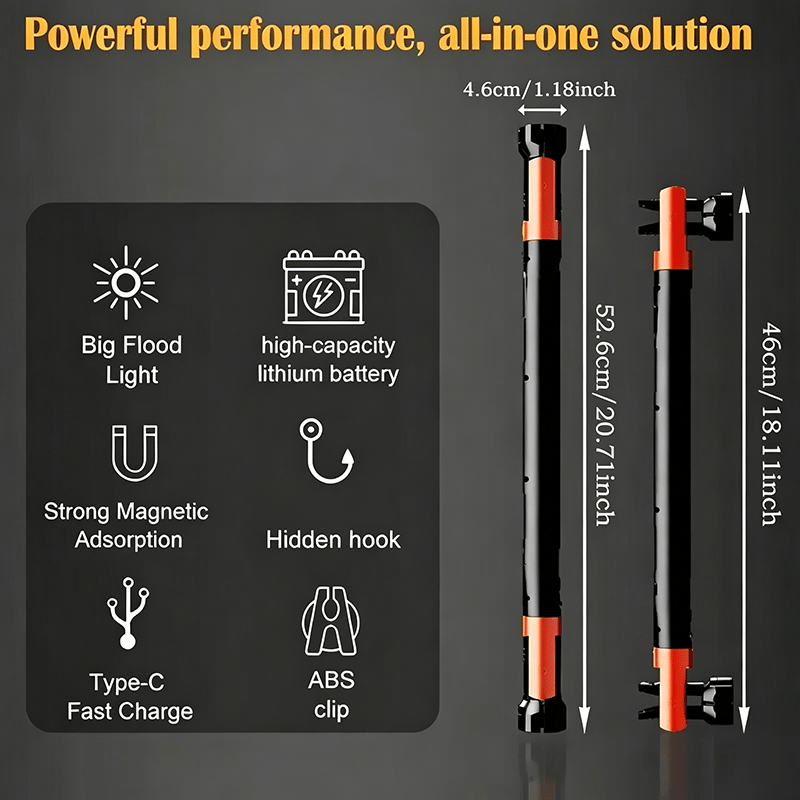 Tyiiplus™ Rechargeable Magnetic LED Work Light with Built-in Battery - IP55 Waterproof & Shockproof, Clamp & Magnet Base