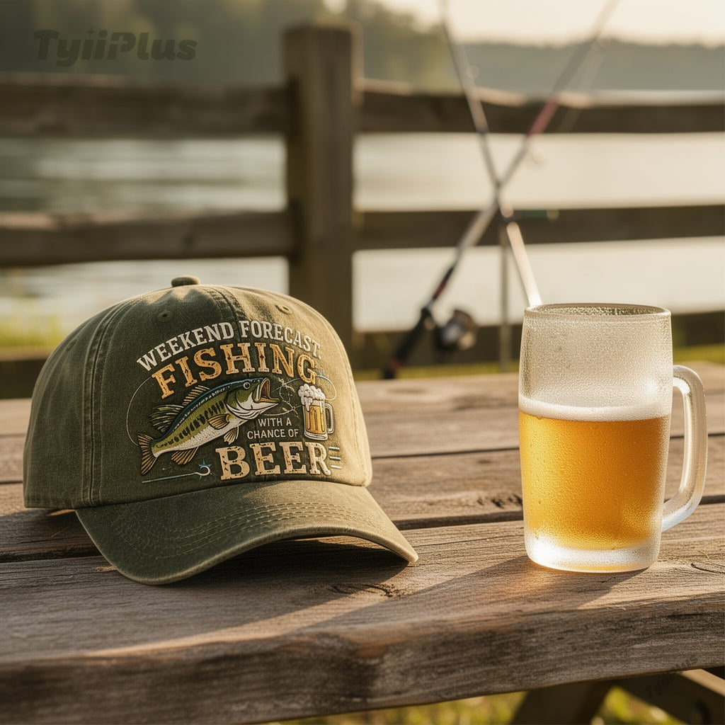 Weekend Forecast: Fishing With A Chance Of Beer Vintage Dad Cap – Funny Fishing Hat for Men