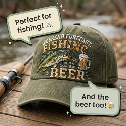 Weekend Forecast: Fishing With A Chance Of Beer Vintage Dad Cap – Funny Fishing Hat for Men
