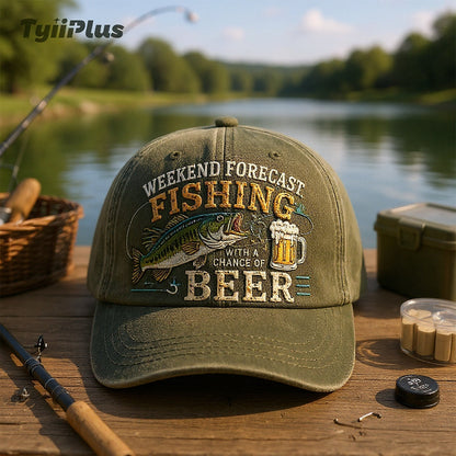 Weekend Forecast: Fishing With A Chance Of Beer Vintage Dad Cap – Funny Fishing Hat for Men