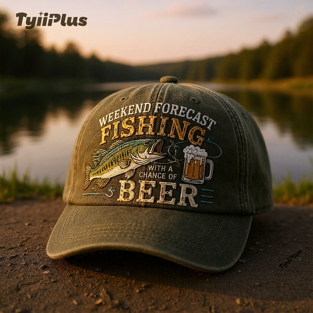 Weekend Forecast: Fishing With A Chance Of Beer Vintage Dad Cap – Funny Fishing Hat for Men