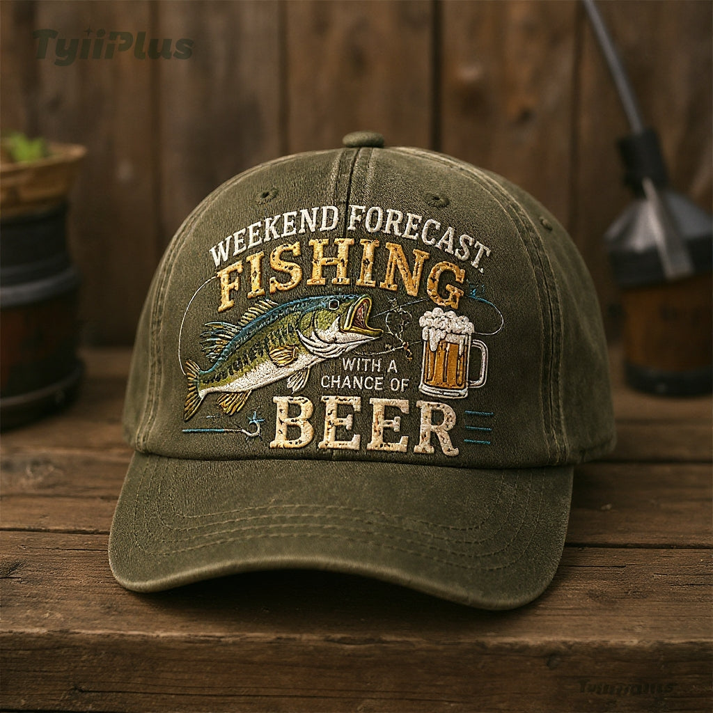 Weekend Forecast: Fishing With A Chance Of Beer Vintage Dad Cap – Funny Fishing Hat for Men