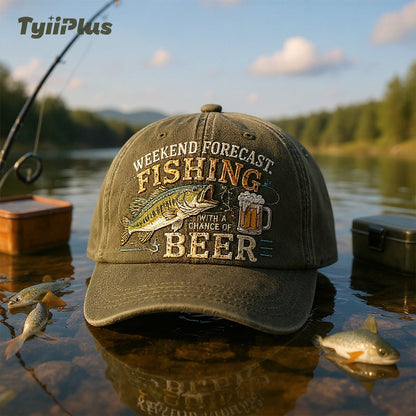 Weekend Forecast: Fishing With A Chance Of Beer Vintage Dad Cap – Funny Fishing Hat for Men