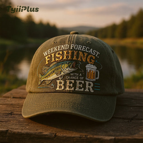 Weekend Forecast: Fishing With A Chance Of Beer Vintage Dad Cap – Funny Fishing Hat for Men
