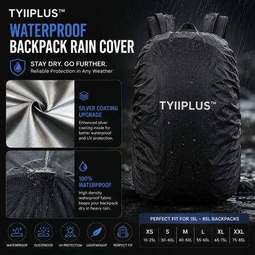 TYIIPLUS™ Waterproof Backpack Rain Cover – Lightweight Anti-Slip Rain & Dust Cover for Hiking, Camping & Travel (15–85L)