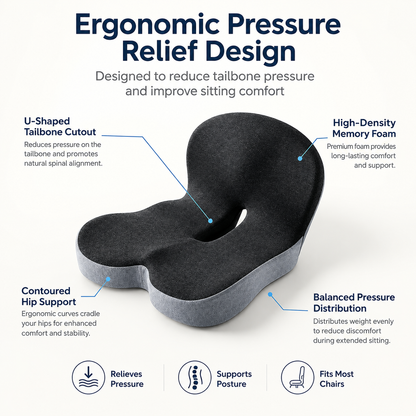 🔥Free Shipping | Sitting All Day? This Cushion Helps Relieve Back & Tailbone Pressure Instantly
