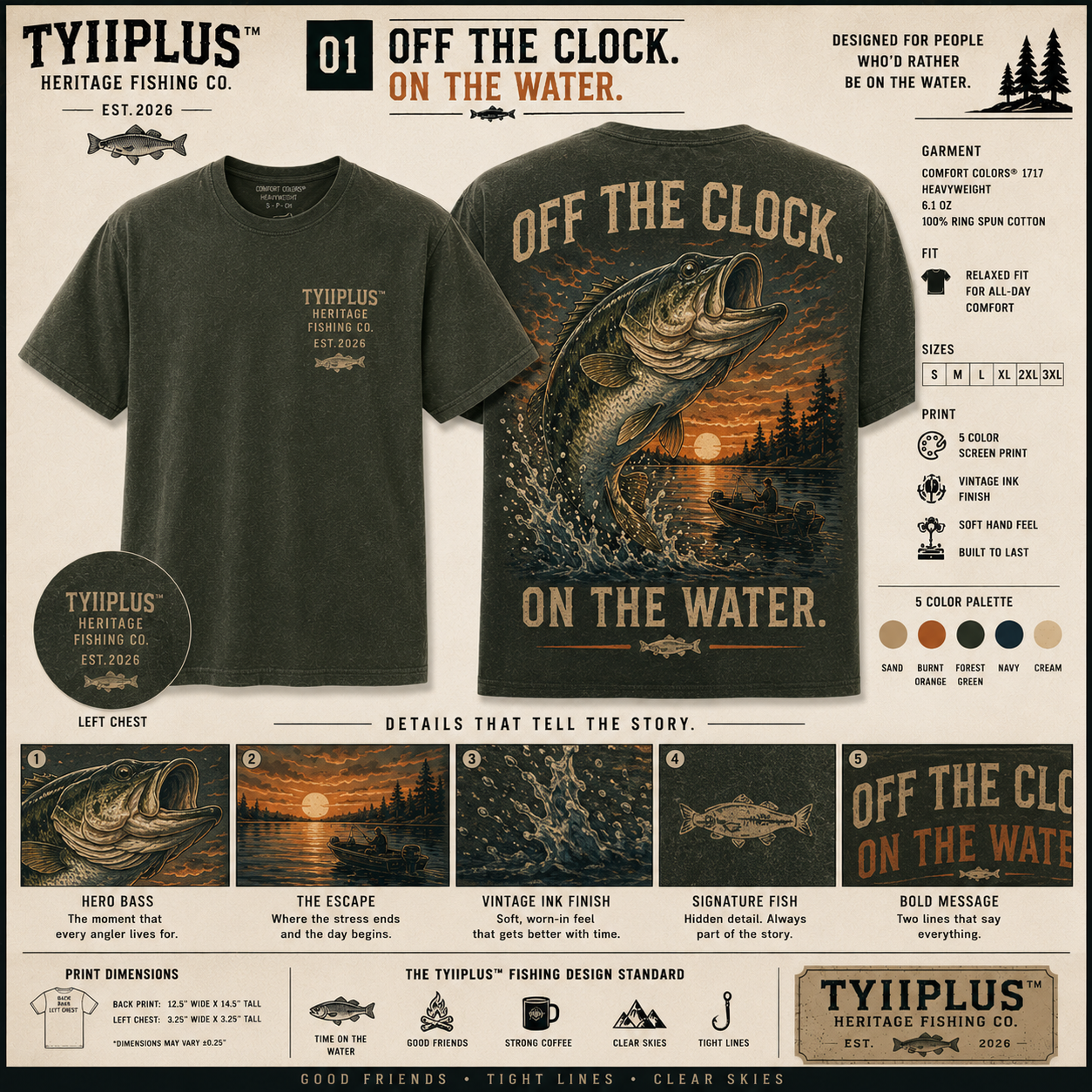 TYIIPLUS™ Heritage Fishing Collection Vintage Bass Fishing T-Shirt for Men | Lake Life Graphic Tee