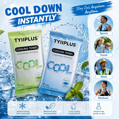 TYIIPLUS™ Cooling Towels & XL Menthol Cooling Wipes for Summer Heat, Sports, Travel & Outdoor Relief