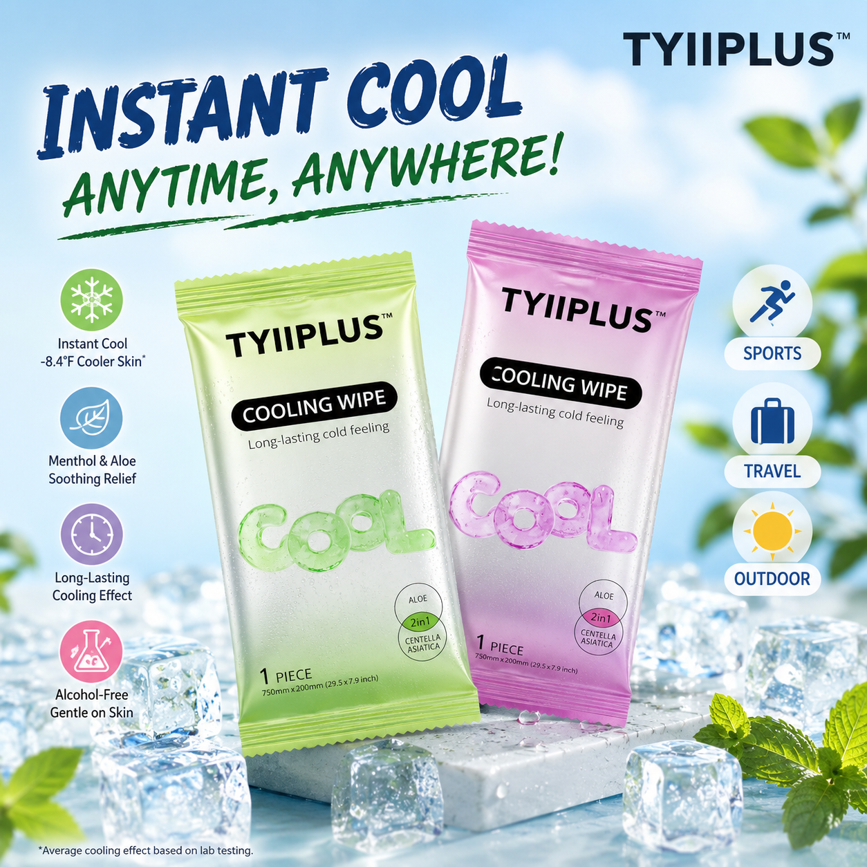 TYIIPLUS™ Cooling Towels & XL Menthol Cooling Wipes for Summer Heat, Sports, Travel & Outdoor Relief