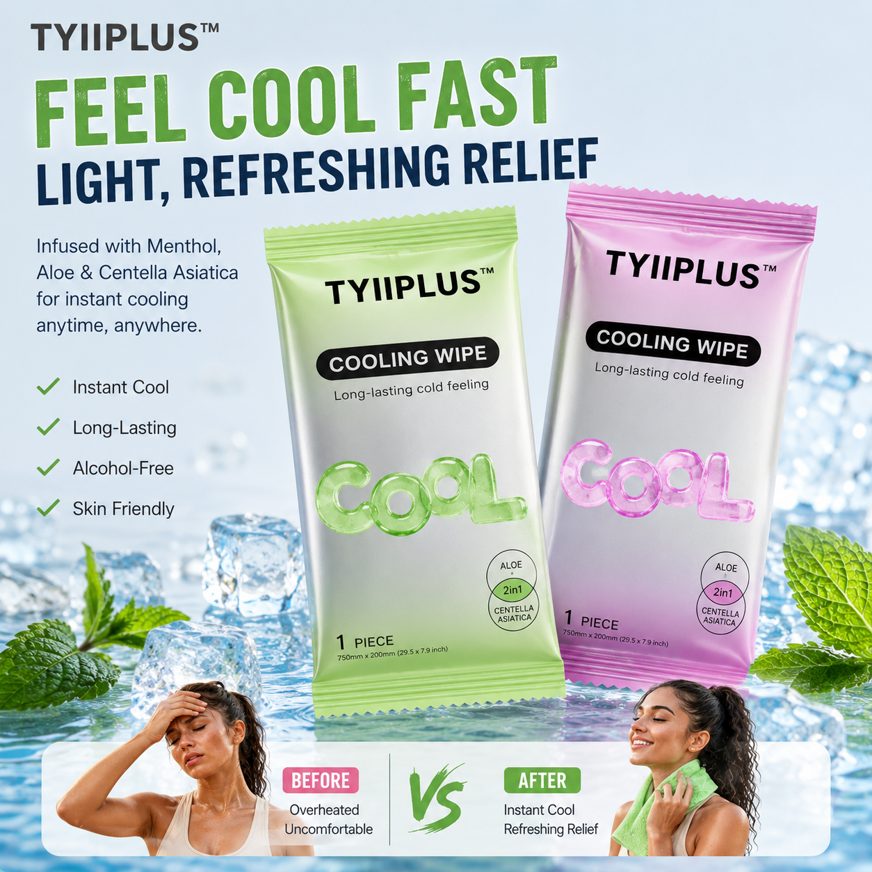 TYIIPLUS™ Cooling Towels & XL Menthol Cooling Wipes for Summer Heat, Sports, Travel & Outdoor Relief